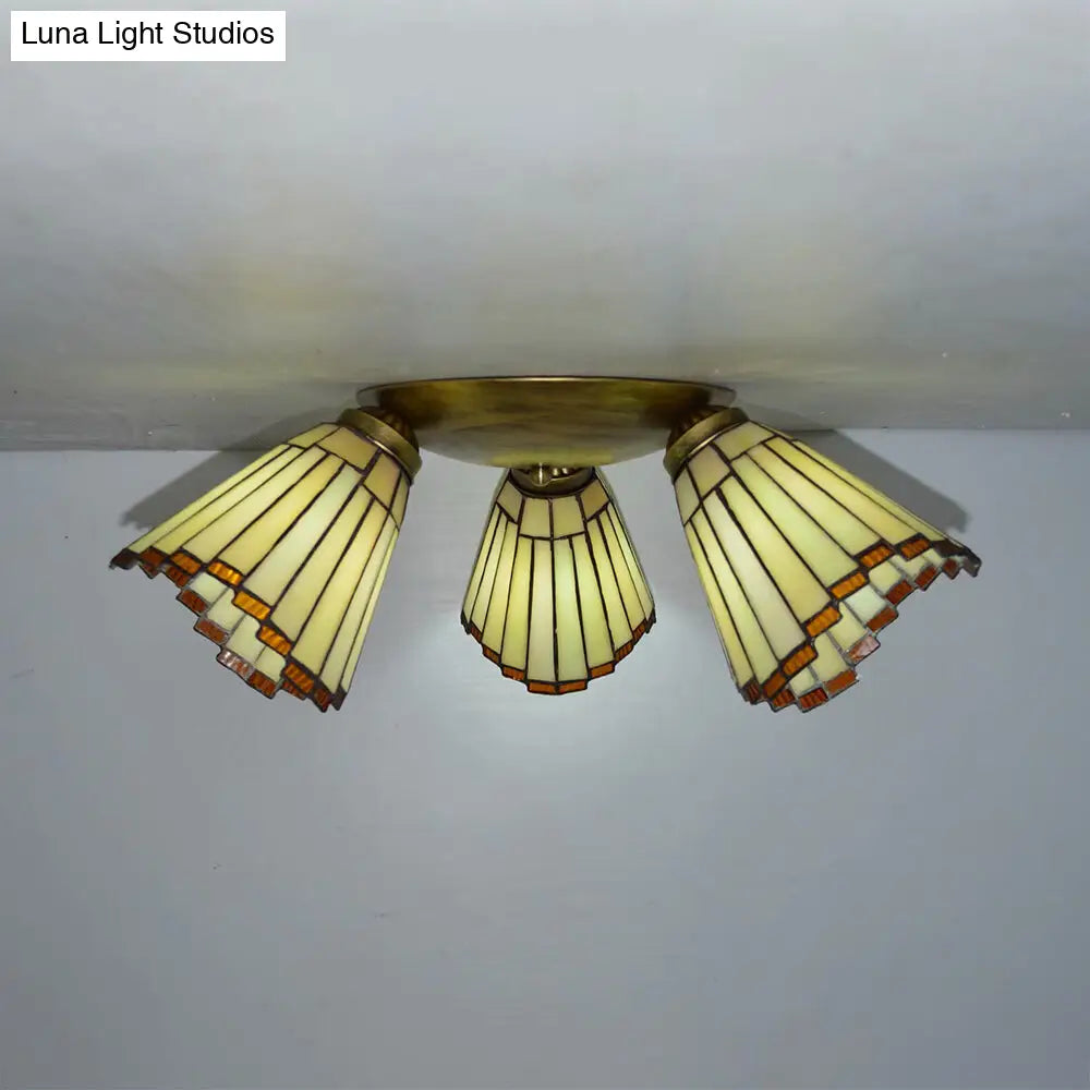 DecorBites™ DecorBites™ Retro Style Stained Glass Geometric Ceiling Light with Prismatic/Swallow-Tail/House/Dome/Bell Shape - 3 Lights Flushmount