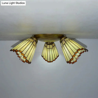 DecorBites™ DecorBites™ Retro Style Stained Glass Geometric Ceiling Light with Prismatic/Swallow-Tail/House/Dome/Bell Shape - 3 Lights Flushmount
