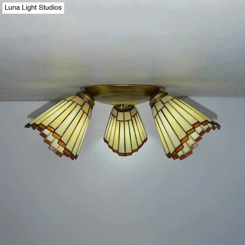 DecorBites™ DecorBites™ Retro Style Stained Glass Geometric Ceiling Light with Prismatic/Swallow-Tail/House/Dome/Bell Shape - 3 Lights Flushmount