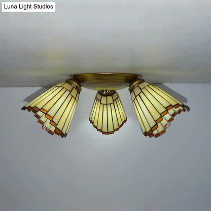 DecorBites™ DecorBites™ Retro Style Stained Glass Geometric Ceiling Light with Prismatic/Swallow-Tail/House/Dome/Bell Shape - 3 Lights Flushmount