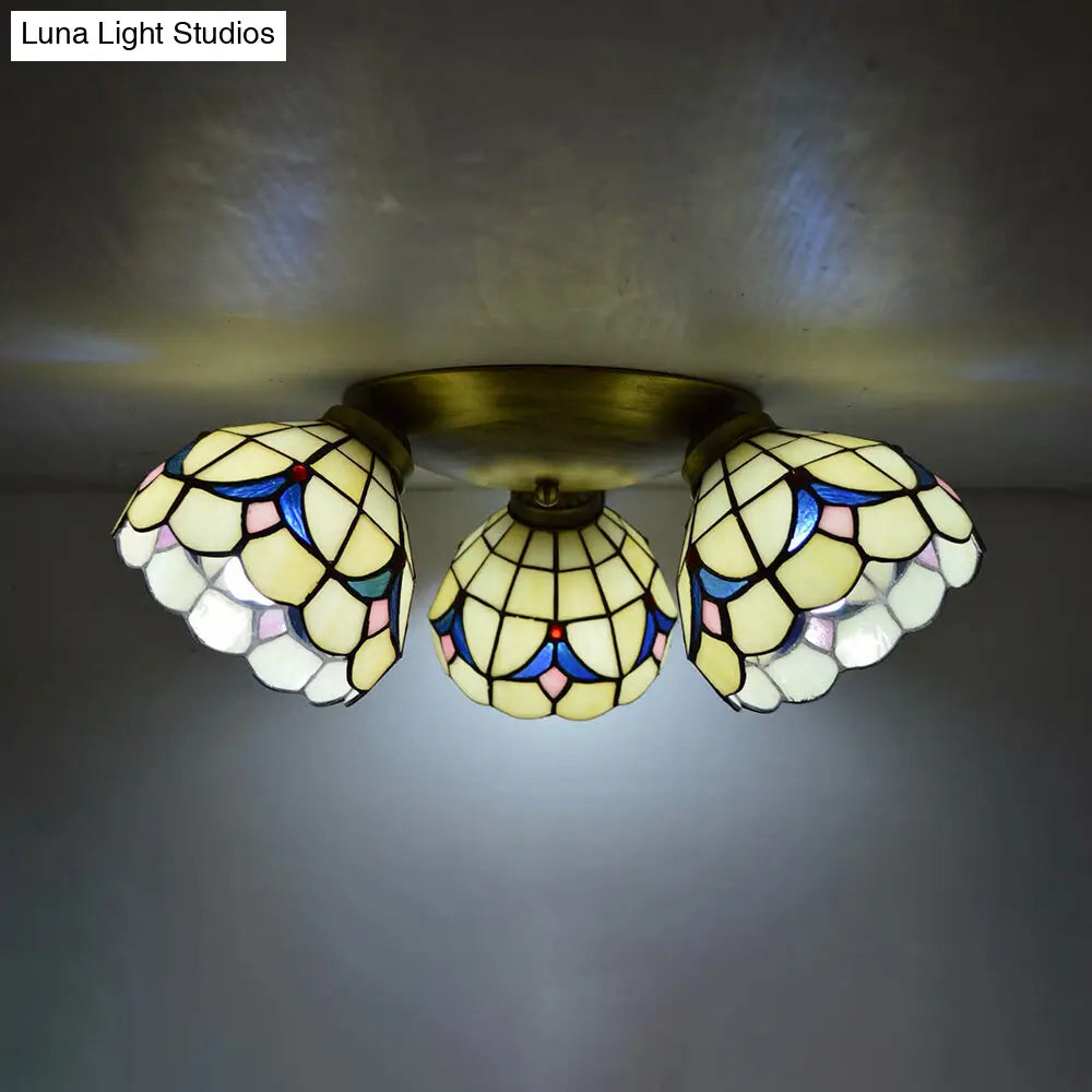DecorBites™ DecorBites™ Retro Style Stained Glass Geometric Ceiling Light with Prismatic/Swallow-Tail/House/Dome/Bell Shape - 3 Lights Flushmount