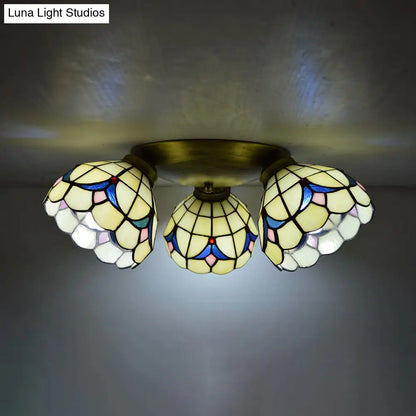 DecorBites™ DecorBites™ Retro Style Stained Glass Geometric Ceiling Light with Prismatic/Swallow-Tail/House/Dome/Bell Shape - 3 Lights Flushmount