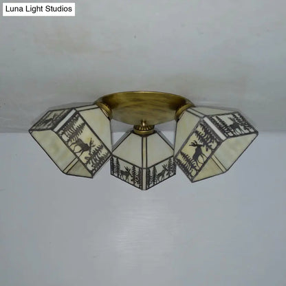DecorBites™ DecorBites™ Retro Style Stained Glass Geometric Ceiling Light with Prismatic/Swallow-Tail/House/Dome/Bell Shape - 3 Lights Flushmount