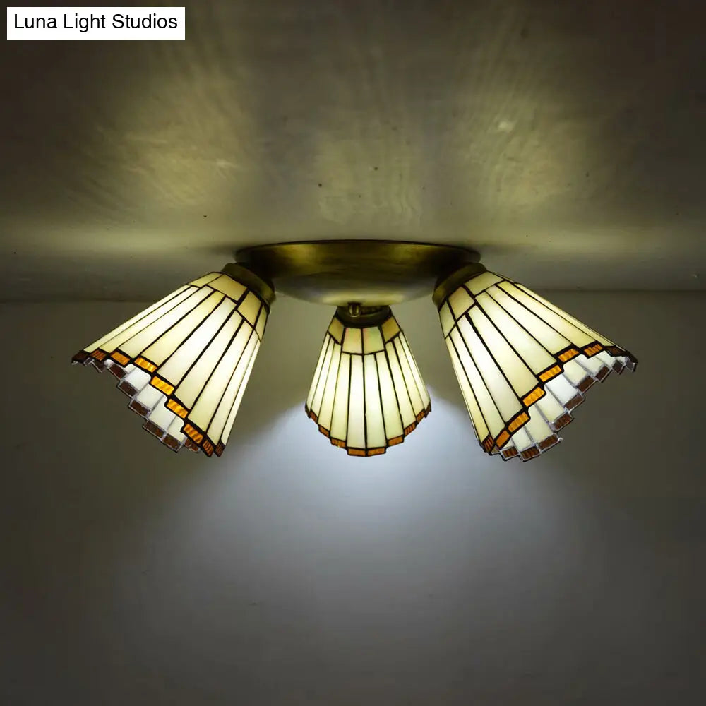 DecorBites™ DecorBites™ Retro Style Stained Glass Geometric Ceiling Light with Prismatic/Swallow-Tail/House/Dome/Bell Shape - 3 Lights Flushmount