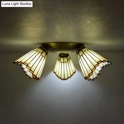 DecorBites™ DecorBites™ Retro Style Stained Glass Geometric Ceiling Light with Prismatic/Swallow-Tail/House/Dome/Bell Shape - 3 Lights Flushmount
