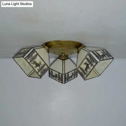 DecorBites™ DecorBites™ Retro Style Stained Glass Geometric Ceiling Light with Prismatic/Swallow-Tail/House/Dome/Bell Shape - 3 Lights Flushmount
