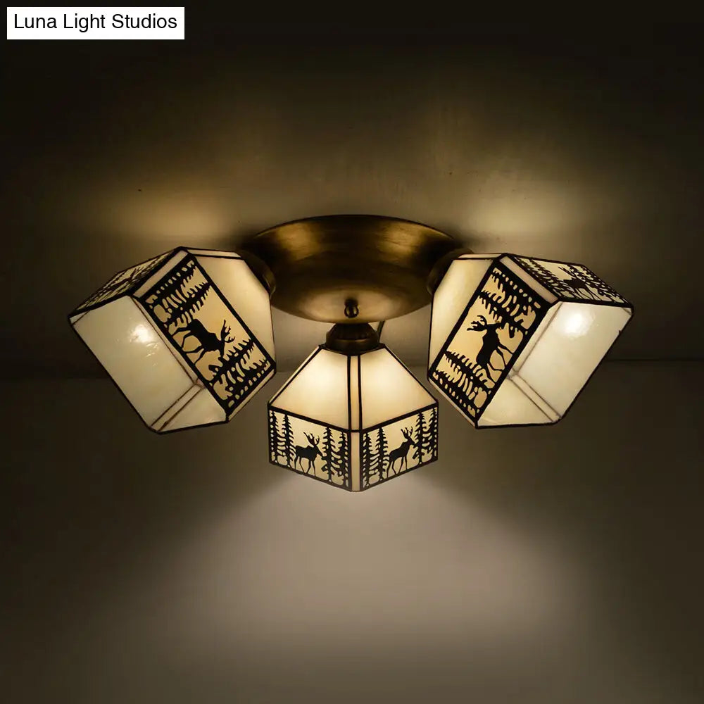 DecorBites™ DecorBites™ Retro Style Stained Glass Geometric Ceiling Light with Prismatic/Swallow-Tail/House/Dome/Bell Shape - 3 Lights Flushmount