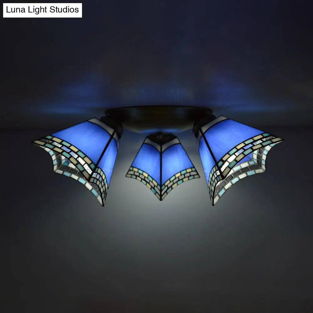 DecorBites™ DecorBites™ Retro Style Stained Glass Geometric Ceiling Light with Prismatic/Swallow-Tail/House/Dome/Bell Shape - 3 Lights Flushmount
