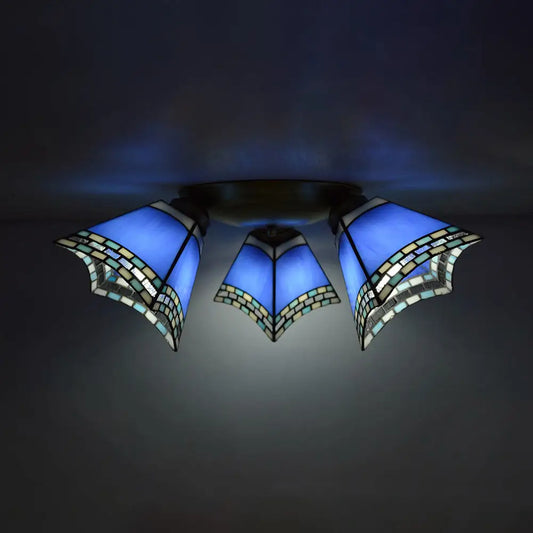 DecorBites™ DecorBites™ Retro Style Stained Glass Geometric Ceiling Light with Prismatic/Swallow-Tail/House/Dome/Bell Shape - 3 Lights Flushmount