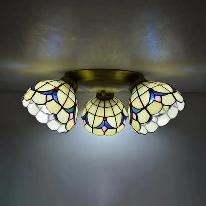 DecorBites™ DecorBites™ Retro Style Stained Glass Geometric Ceiling Light with Prismatic/Swallow-Tail/House/Dome/Bell Shape - 3 Lights Flushmount