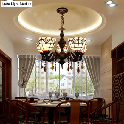 Retro-Style Stained Glass Inverted Chandelier: Domed Design, 5 Lights, Tulip Pattern