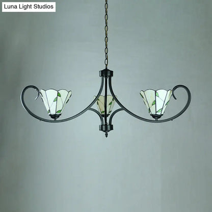 Retro Style Stained Glass Suspension Light with Leaf Pattern for Bedroom