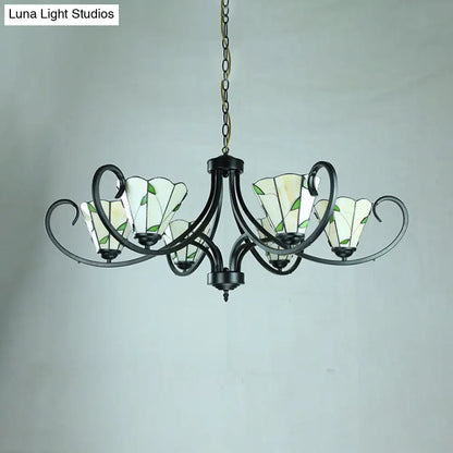 Retro Style Stained Glass Suspension Light with Leaf Pattern for Bedroom
