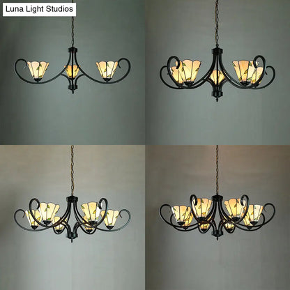 Retro Style Stained Glass Suspension Light with Leaf Pattern for Bedroom