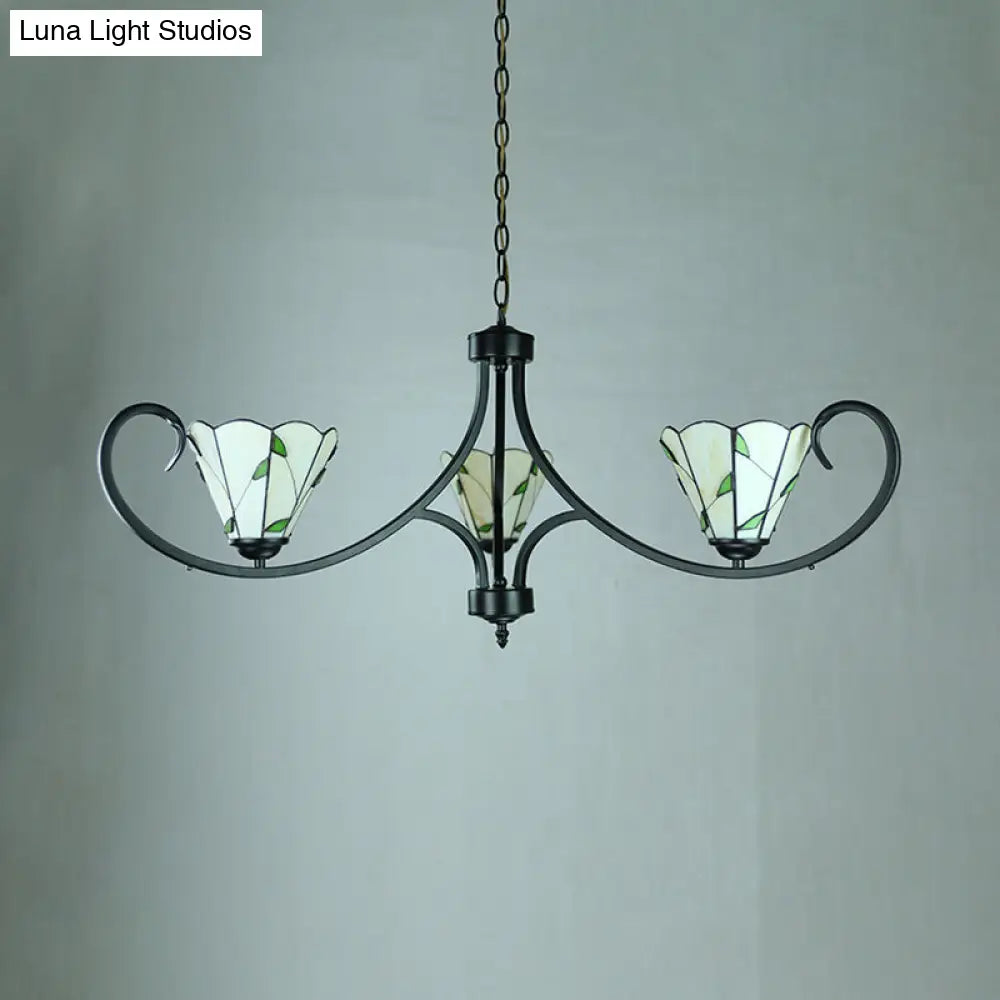 Retro Style Stained Glass Suspension Light with Leaf Pattern for Bedroom