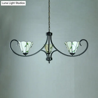 Retro Style Stained Glass Suspension Light with Leaf Pattern for Bedroom