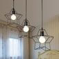 Retro Style Star Pendant Light with Wire Guard, Perfect for Coffee Shops - Black Metal Finish, 3 Heads