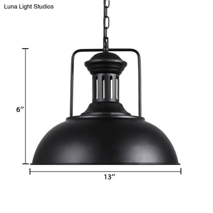 Retro Stylish Metal Pendant Lighting - 1 Bulb 13"/14"/16" Diameter Bowl - Black/White Inner/White