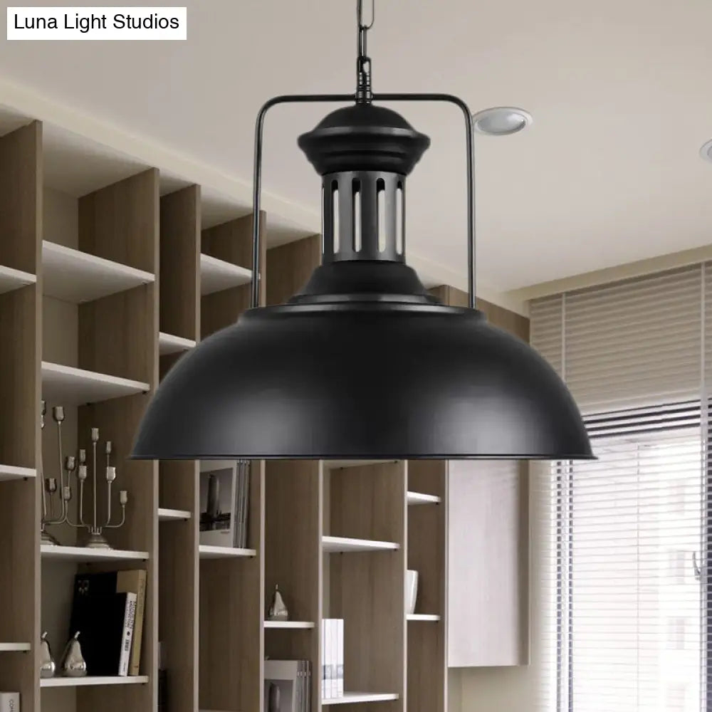 Retro Stylish Metal Pendant Lighting - 1 Bulb 13"/14"/16" Diameter Bowl - Black/White Inner/White