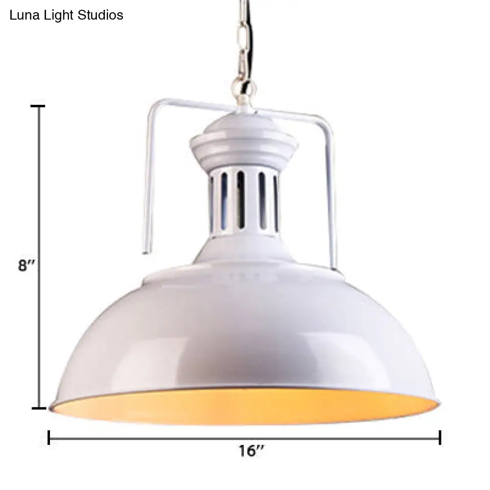 Retro Stylish Metal Pendant Lighting - 1 Bulb 13"/14"/16" Diameter Bowl - Black/White Inner/White