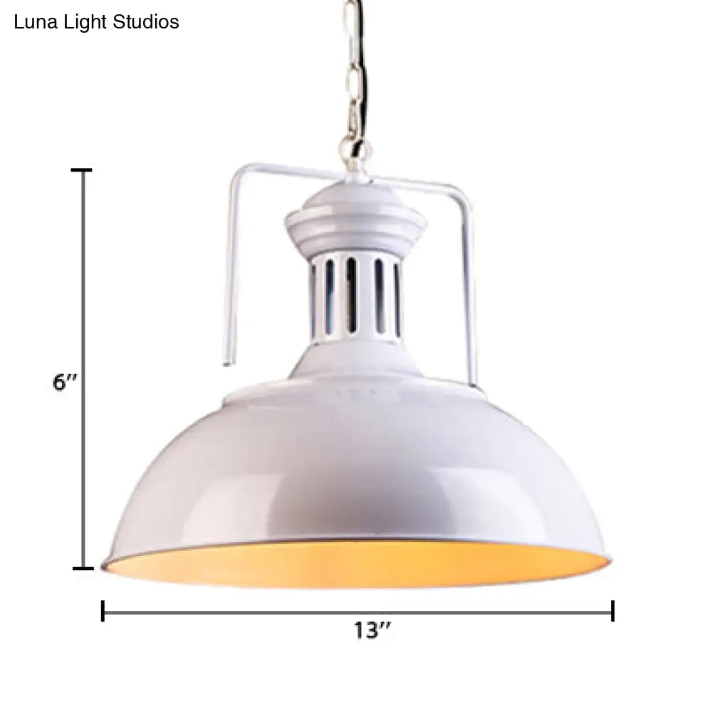 Retro Stylish Metal Pendant Lighting - 1 Bulb 13"/14"/16" Diameter Bowl - Black/White Inner/White