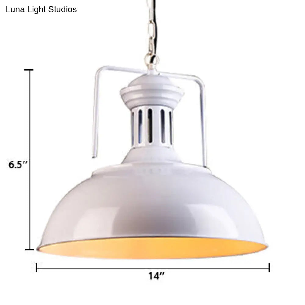 Retro Stylish Metal Pendant Lighting - 1 Bulb 13"/14"/16" Diameter Bowl - Black/White Inner/White