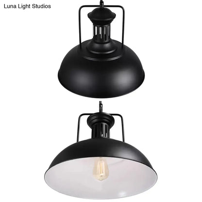 Retro Stylish Metal Pendant Lighting - 1 Bulb 13"/14"/16" Diameter Bowl - Black/White Inner/White