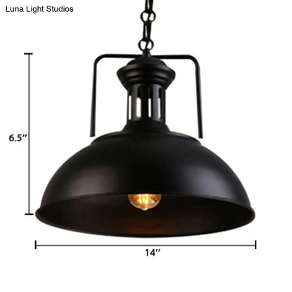 Retro Stylish Metal Pendant Lighting - 1 Bulb 13"/14"/16" Diameter Bowl - Black/White Inner/White