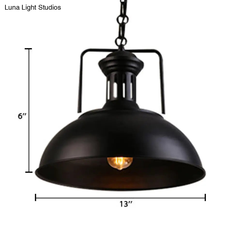 Retro Stylish Metal Pendant Lighting - 1 Bulb 13"/14"/16" Diameter Bowl - Black/White Inner/White