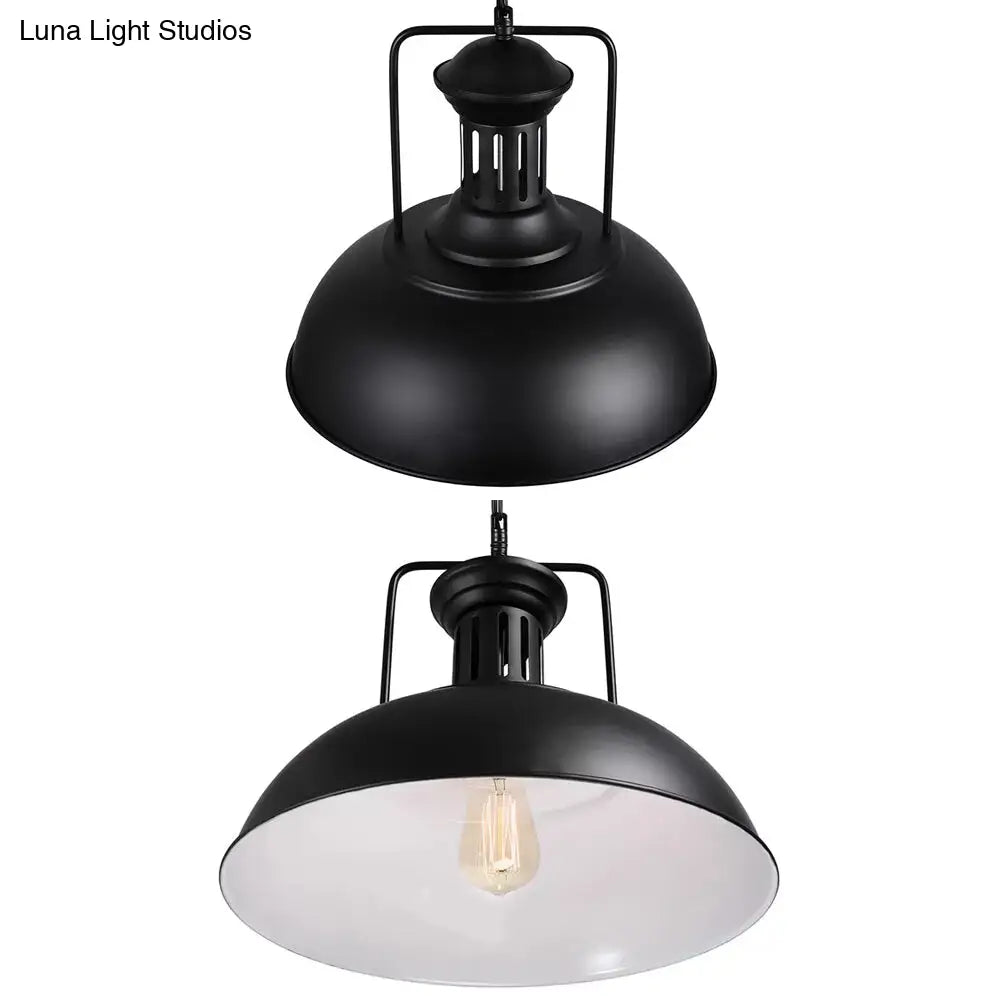 Retro Stylish Metal Pendant Lighting - 1 Bulb 13"/14"/16" Diameter Bowl - Black/White Inner/White