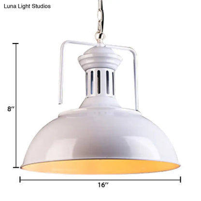 Retro Stylish Metal Pendant Lighting - 1 Bulb 13"/14"/16" Diameter Bowl - Black/White Inner/White