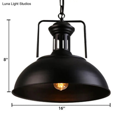 Retro Stylish Metal Pendant Lighting - 1 Bulb 13"/14"/16" Diameter Bowl - Black/White Inner/White