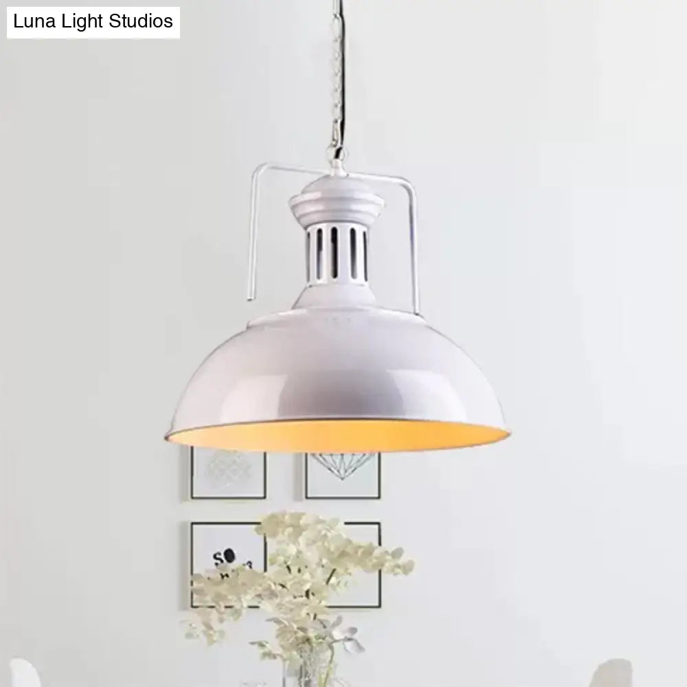 Retro Stylish Metal Pendant Lighting - 1 Bulb 13"/14"/16" Diameter Bowl - Black/White Inner/White