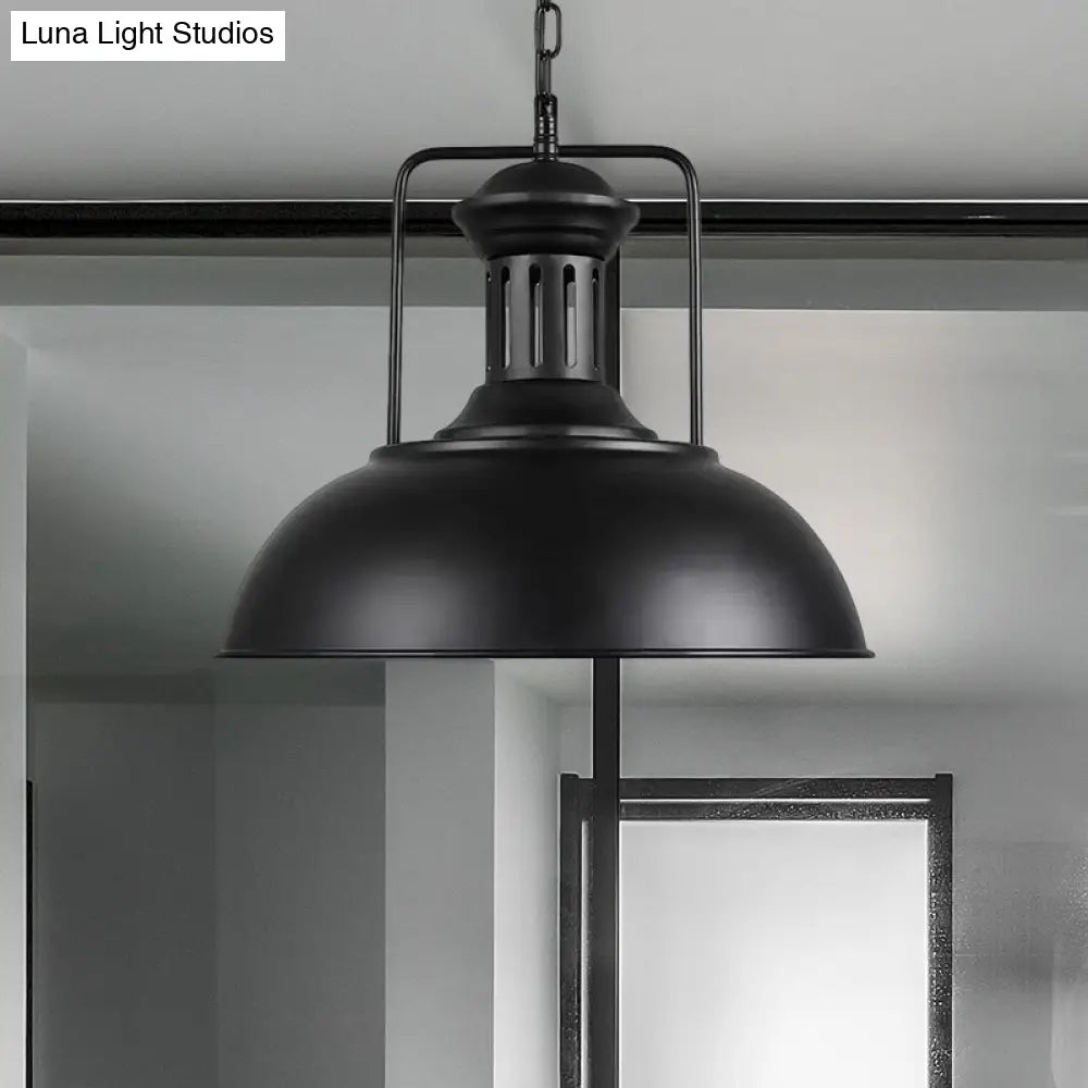 Retro Stylish Metal Pendant Lighting - 1 Bulb 13"/14"/16" Diameter Bowl - Black/White Inner/White