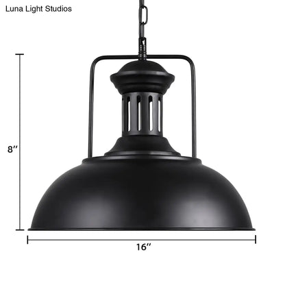 Retro Stylish Metal Pendant Lighting - 1 Bulb 13"/14"/16" Diameter Bowl - Black/White Inner/White