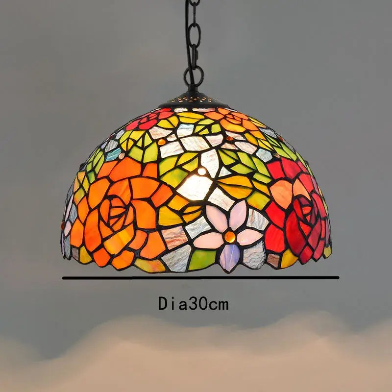 Retro Tiffany style colorful glass chandelier pendant light with vibrant floral mosaic for dining room decorbites colorful glass
