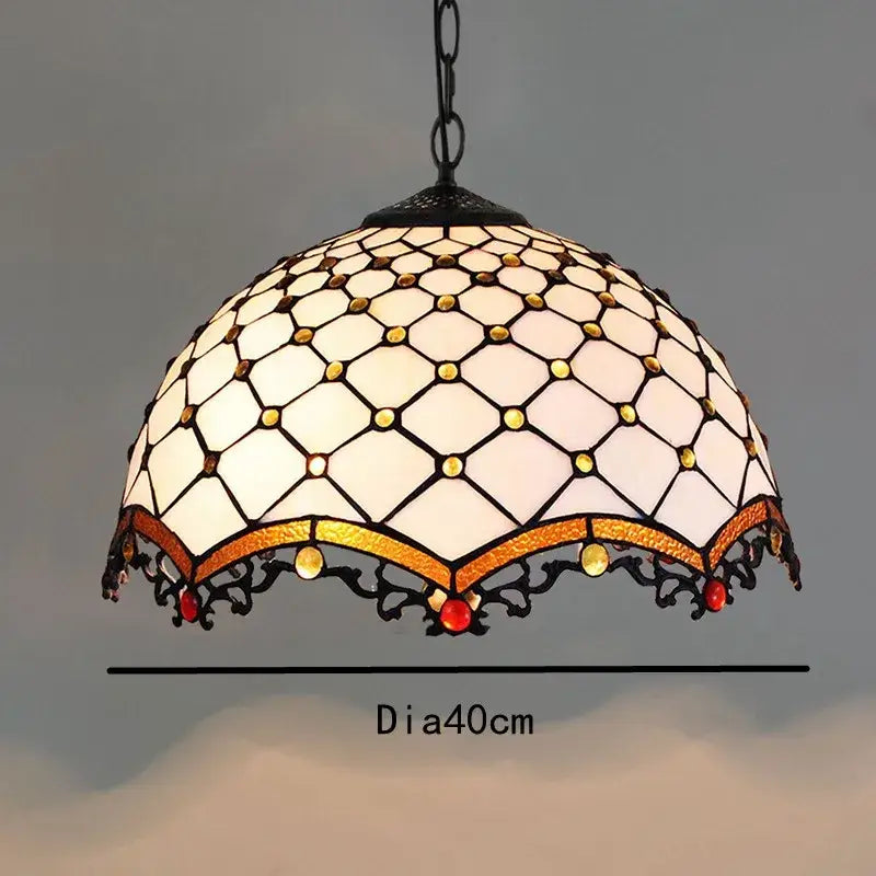 Decorbites colorful glass chandelier pendant with dome-shaped stained glass honeycomb shade in white amber tones