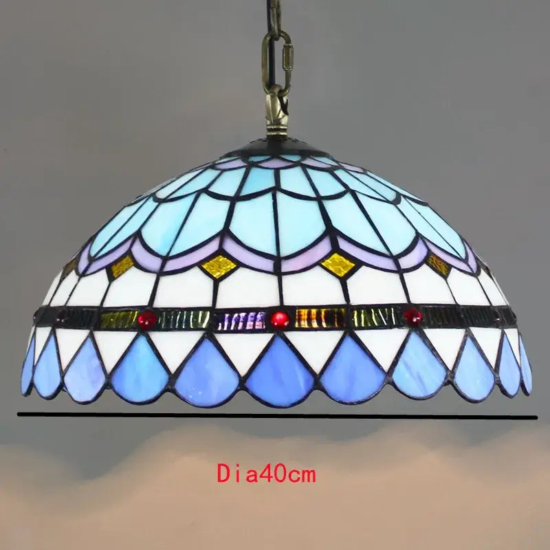 Retro tiffany style colorful glass chandelier pendant with dome design in blue white purple hues for dining room decorbites colorful glass