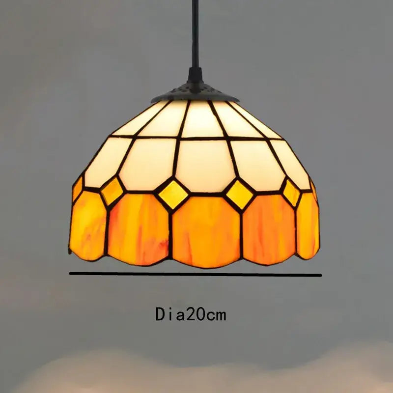 Retro tiffany style colorful glass chandelier pendant light with amber and cream stained glass panels for dining room decorbites colorful glass