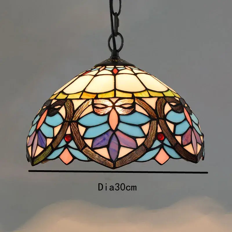 Retro tiffany style colorful glass chandelier pendant with dome shade featuring floral and dragonfly patterns decorbites colorful glass