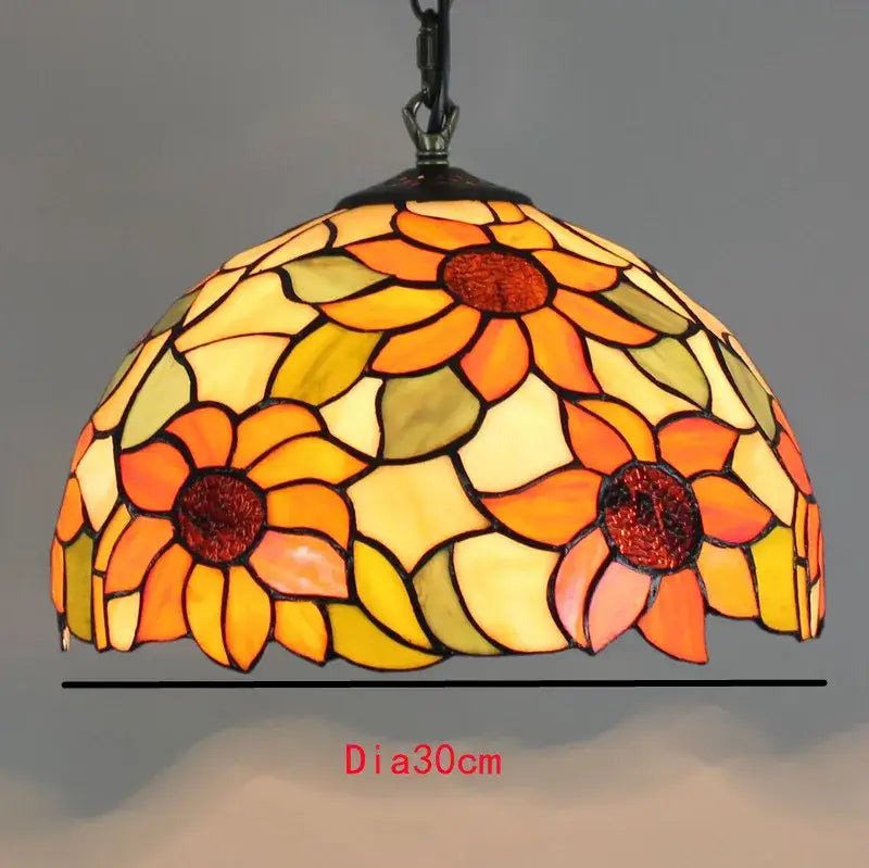Retro tiffany style colorful glass chandelier pendant light with vibrant sunflower stained glass for dining room decorbites colorful glass