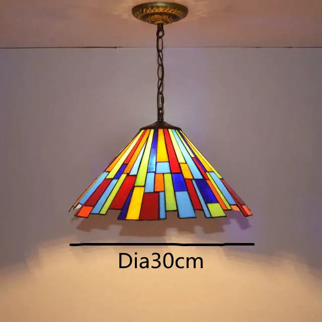 Retro tiffany style colorful glass chandelier pendant with vibrant geometric design and brass hardware for dining room decorbites colorful glass