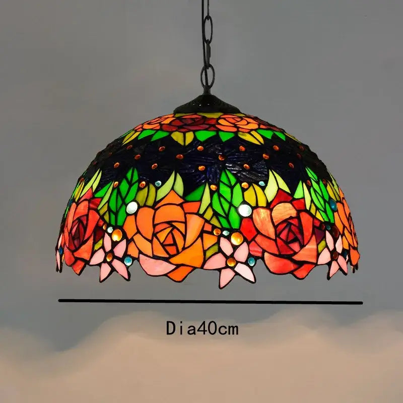 Retro tiffany style colorful glass chandelier with vibrant floral patterns and rhinestones for dining room decorbites colorful glass