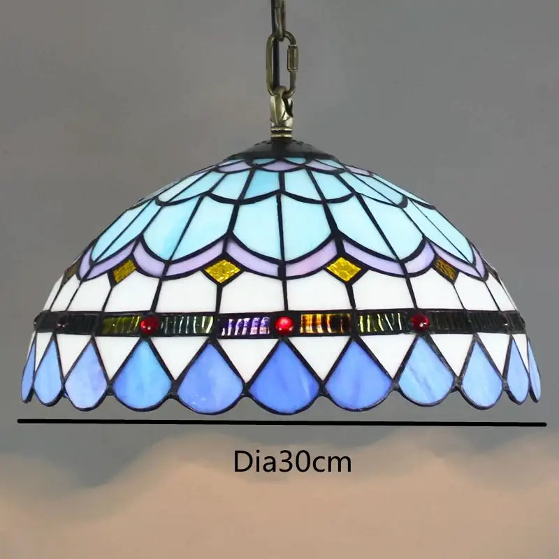 Retro tiffany style colorful glass chandelier pendant light with blue white and purple stained glass dome shade decorbites colorful glass