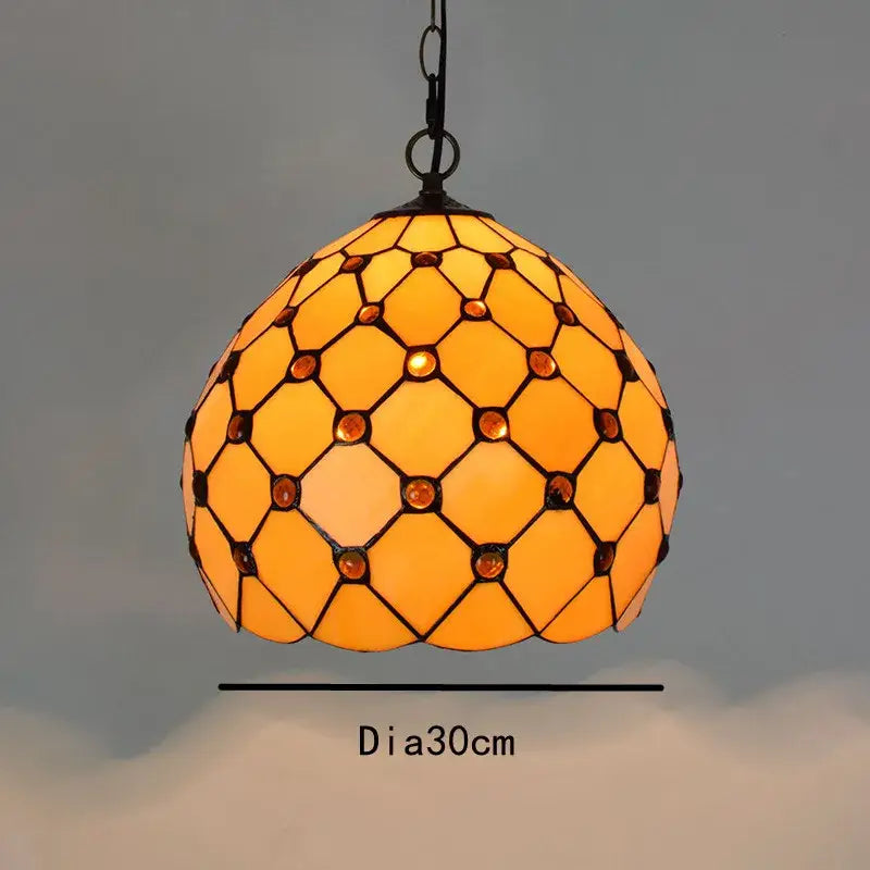 Retro tiffany style colorful glass chandelier pendant light with warm amber honeycomb glass and dark metal framing decorbites colorful glass