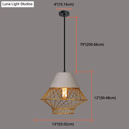 Retro Urban Wire Cage Pendant Light with Cement Top - Restaurant Hanging Lamp