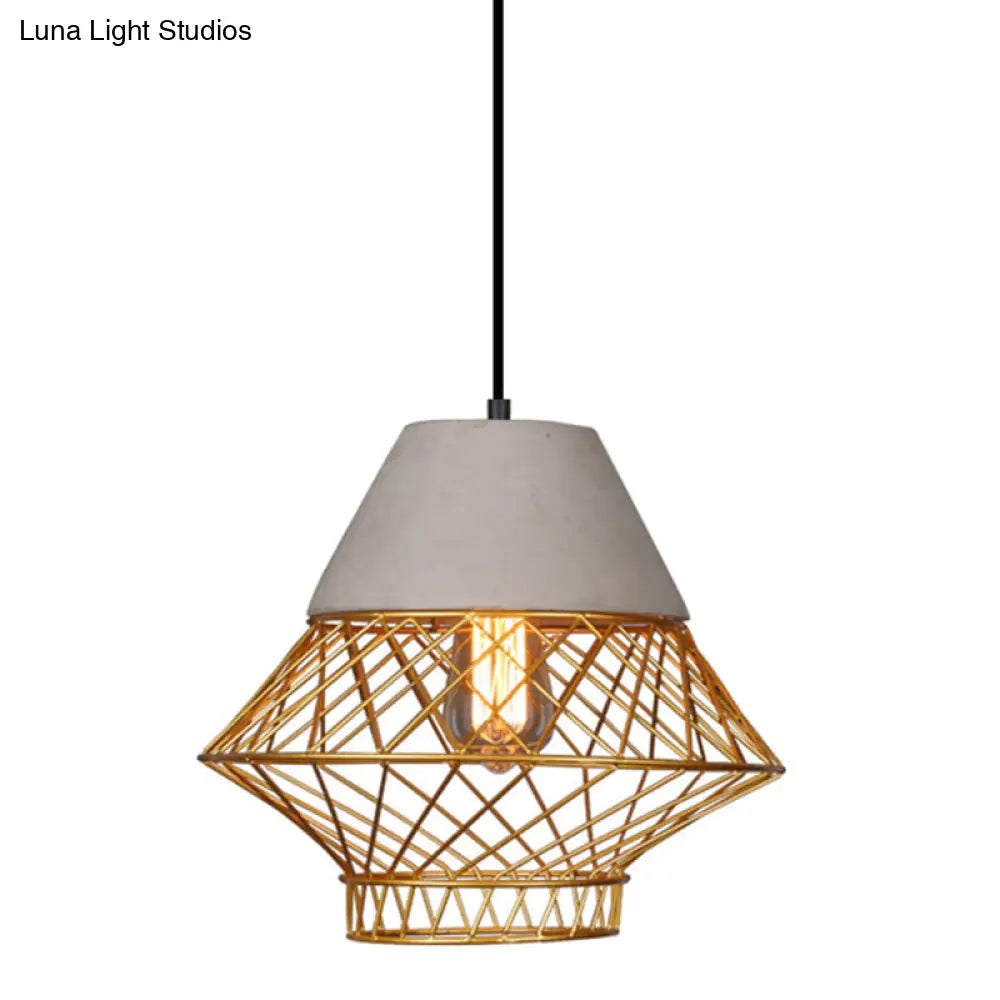 Retro Urban Wire Cage Pendant Light with Cement Top - Restaurant Hanging Lamp