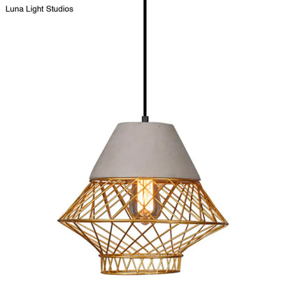 Retro Urban Wire Cage Pendant Light with Cement Top - Restaurant Hanging Lamp