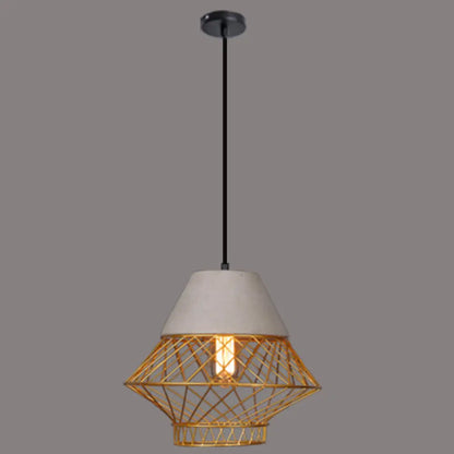 Retro Urban Wire Cage Pendant Light with Cement Top - Restaurant Hanging Lamp