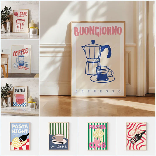 Retro Vintage Espresso Wall Art Canvas Print - Posters